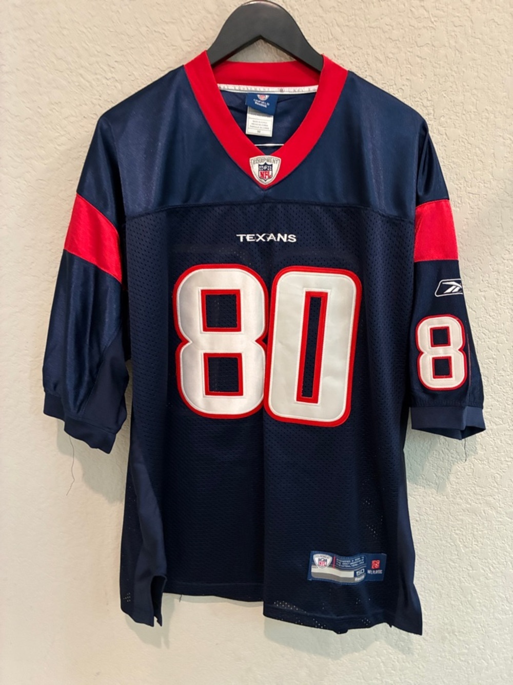 Reebok Navy, Red and White Texans #80 Football Jersey